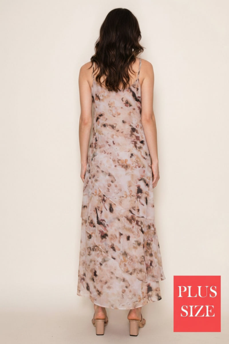 PLUS SIZE V-NECK RUFFLE MAXI DRESS-WBD90755P