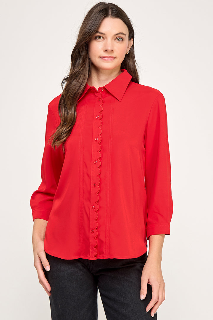 BUTTON DOWN 3/4TH SLEEVE BLOUSE
