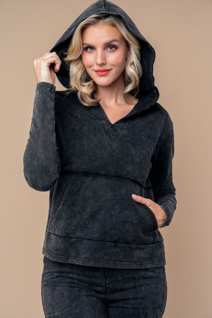 HOODY LONG SLEEVE SOLID KNIT TOP
