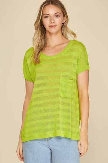 BLACK DROP SHOULDER SHEER KNIT TOP