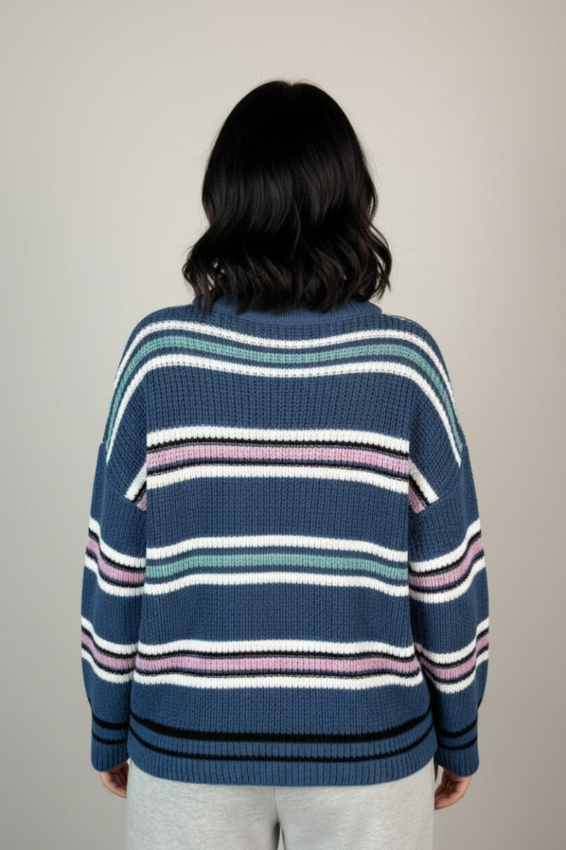 LONG SLEEVE STRIPED KNIT SWEATER-WB10656XL