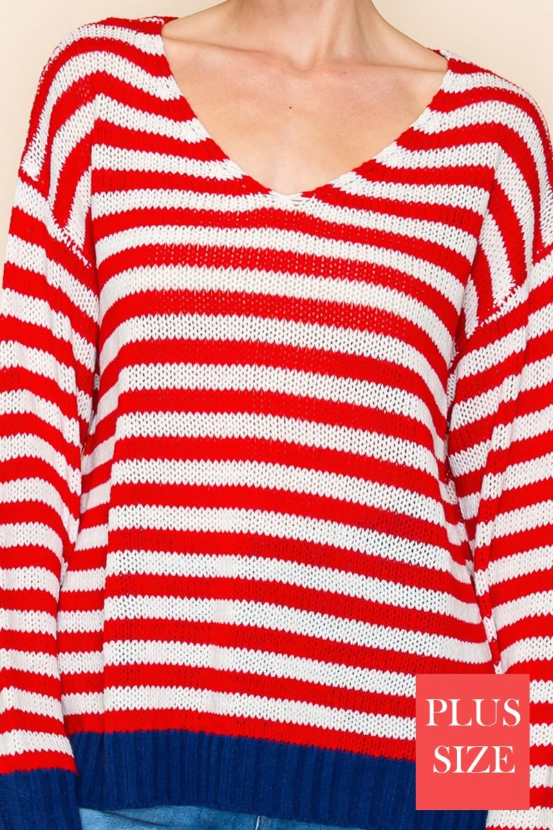 PLUS SIZE LONG SLEEVE STRIPED KNIT SWEATR