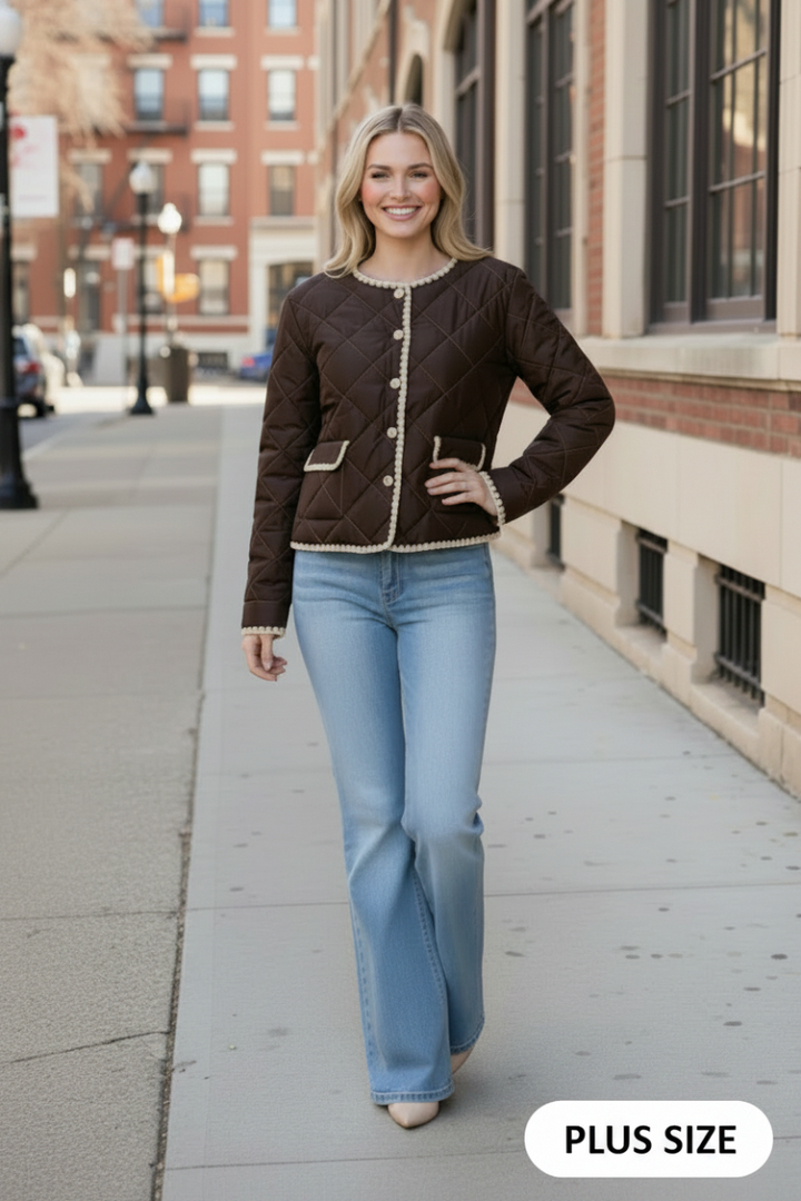 PLUS SIZE BUTTON DOWN LONG SLEEVE JACKET WBT11160P