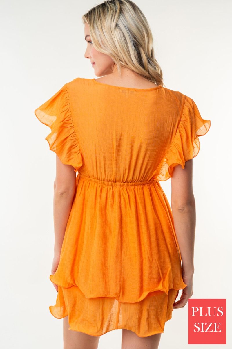 SHORT SLEEVE SOLID PLUS SIZE WOVEN DRESS