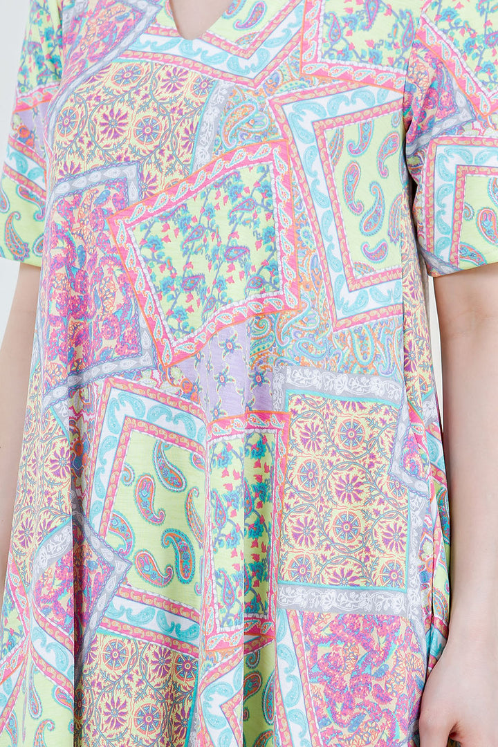 SEAFOAM PRINT SWING SHORT SLEEVE PLUS SIZE MINI DRESS-SHVC5086ES