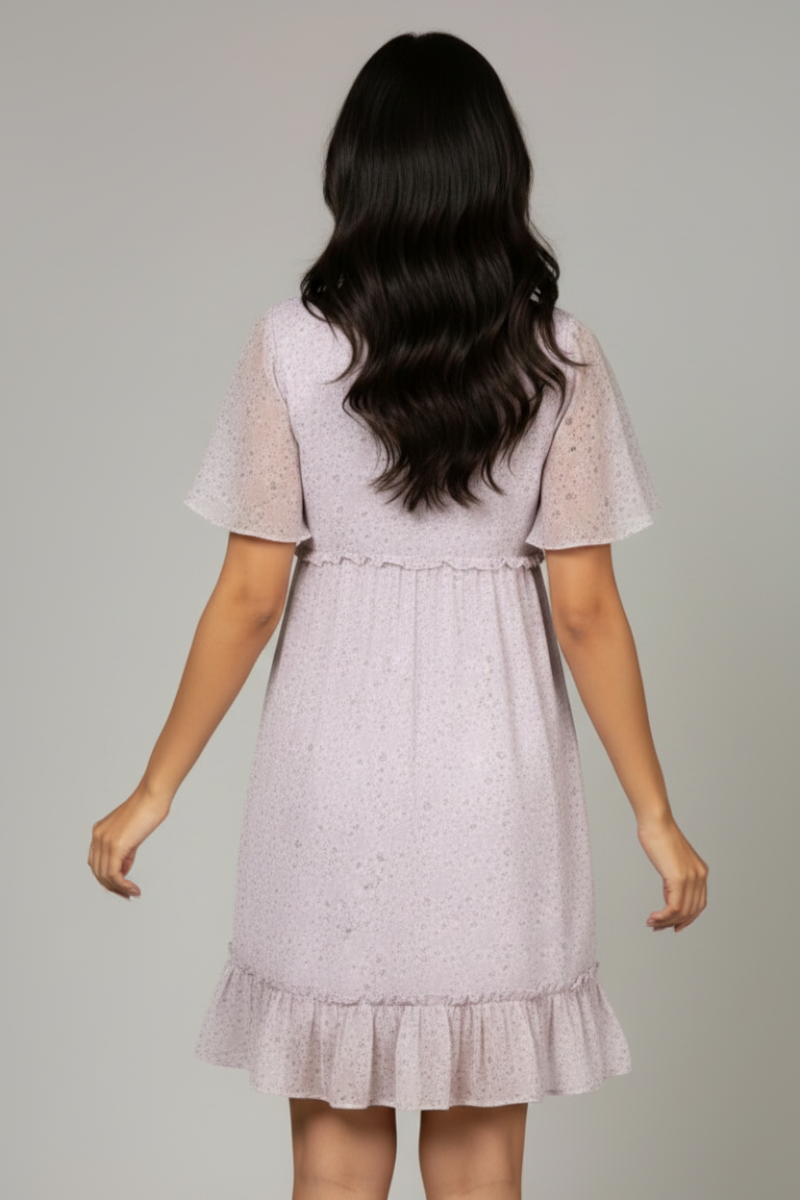 CHIFFON FLORAL BELL SLEEVES RUFFLED MINI DRESS SD63921 *