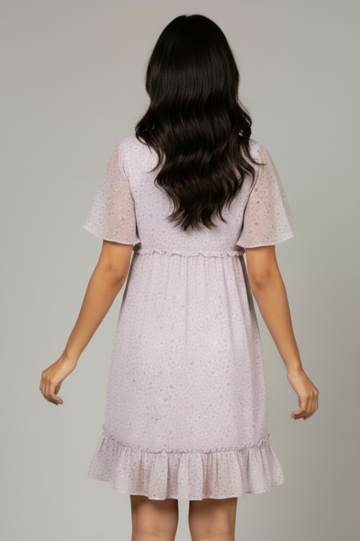 CHIFFON FLORAL BELL SLEEVES RUFFLED MINI DRESS SD63921 *