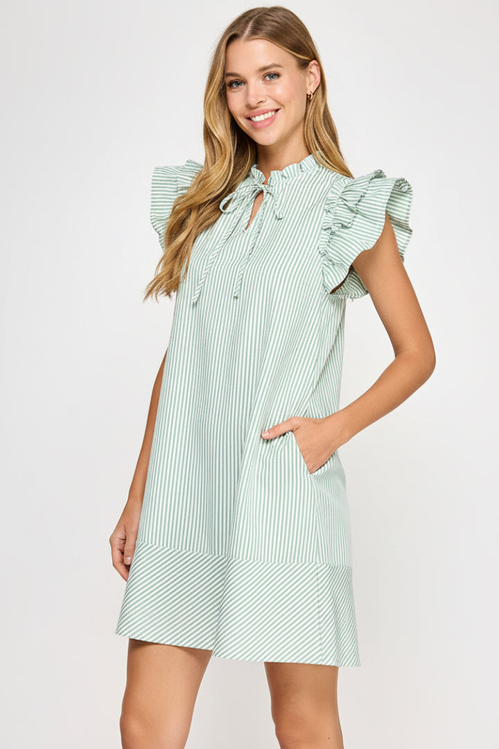 VERTICAL STRIPE WOVEN MINI DRESS-AVD51300