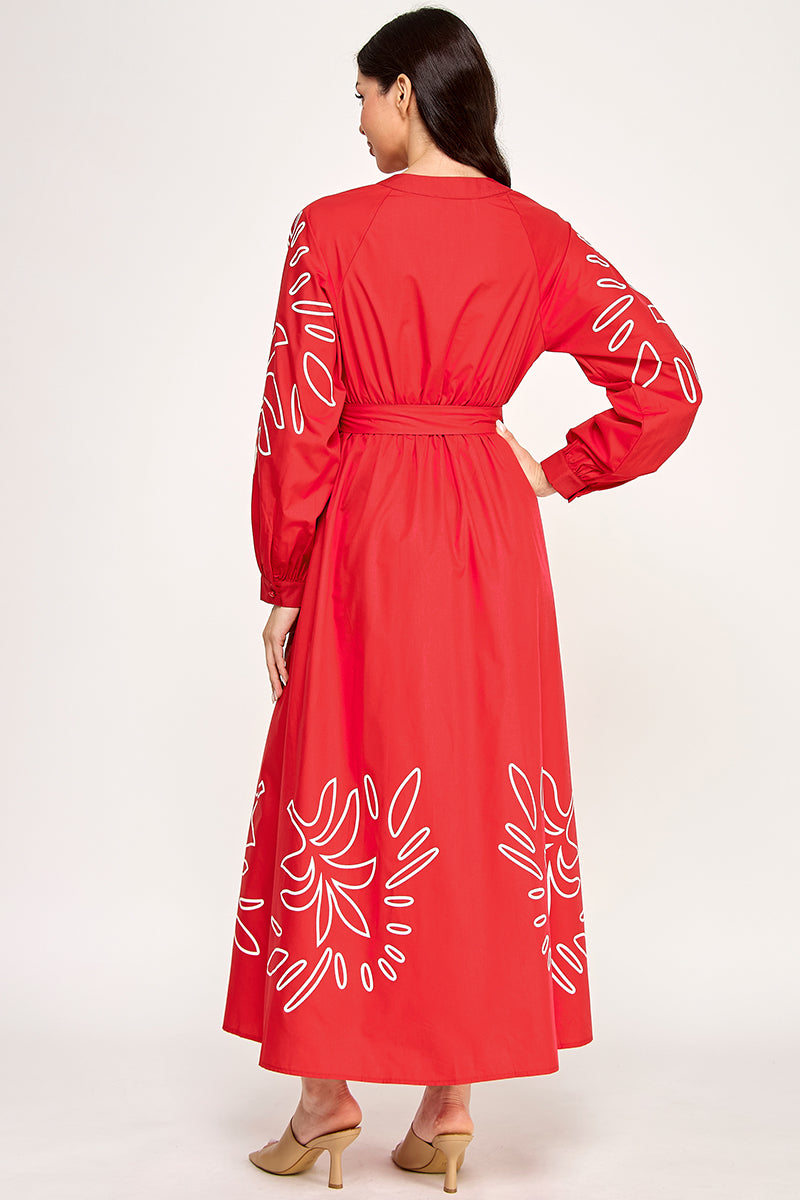 LONG SEEVE MAXI EMBROIDERED DRESS