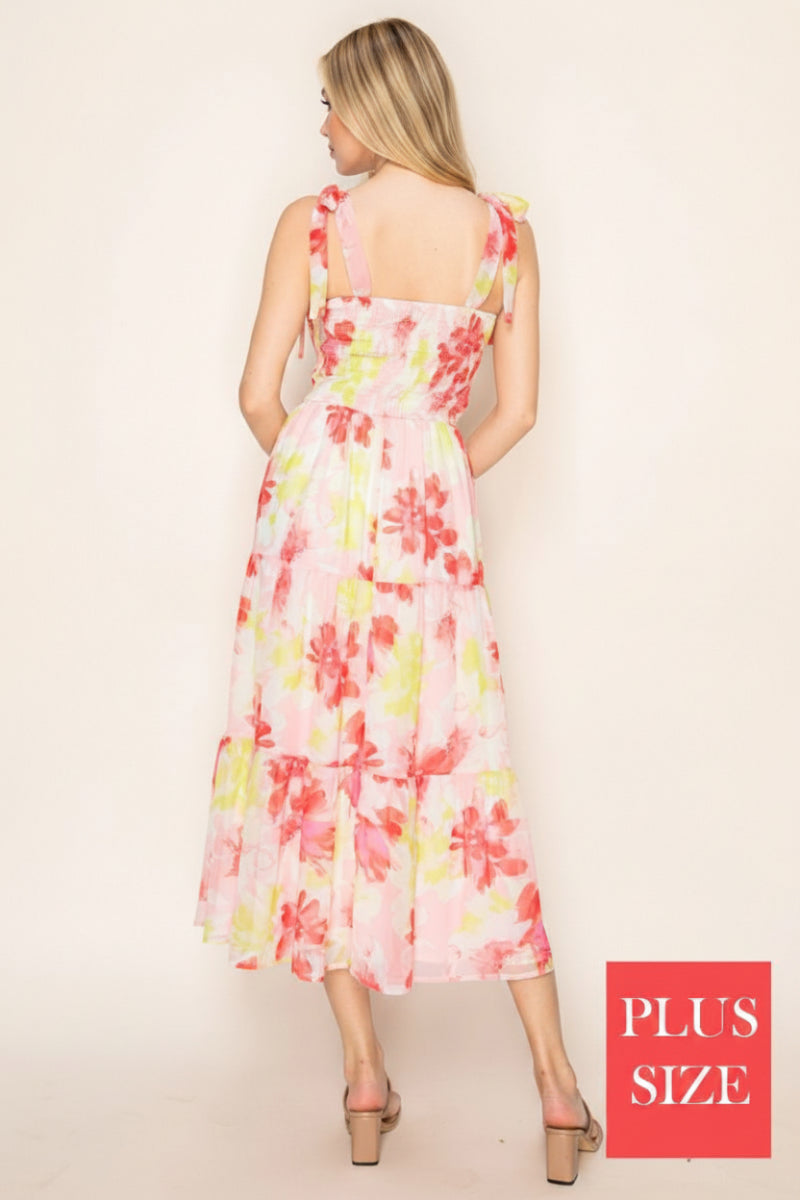 PLUS SIZE SLEEVELESS FLORAL PRINT MAXI DRESS WBD90911P