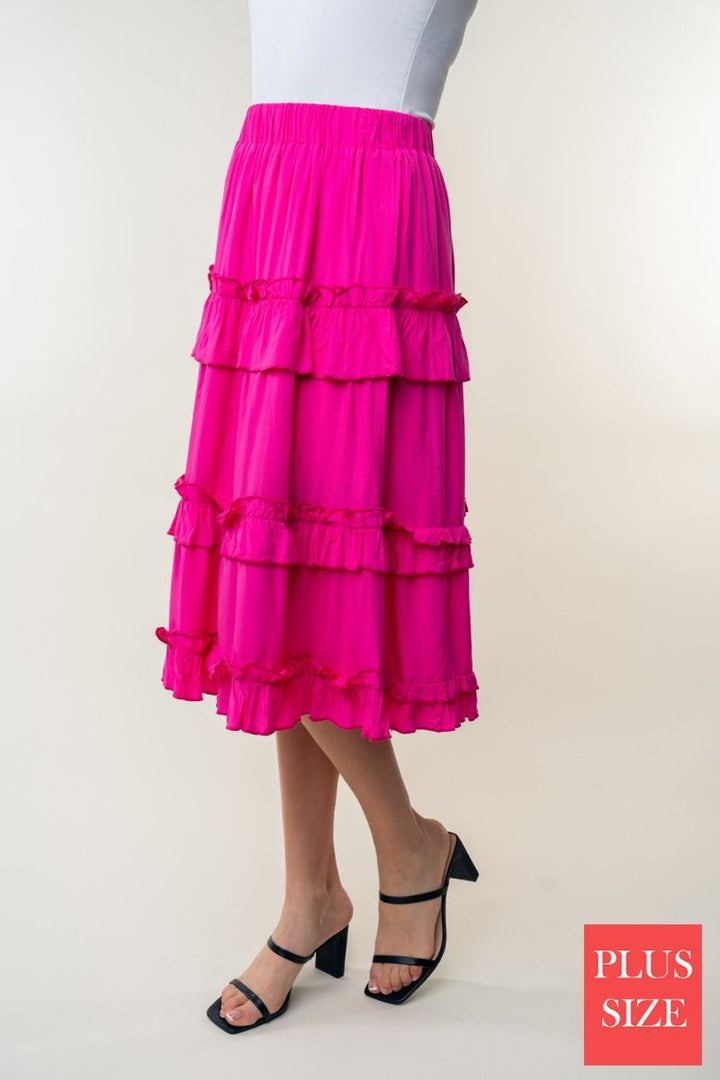 HIGH WAISTED SOLID PLUS SIZE WOVEN SKIRT