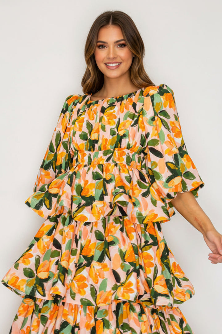 ROUND NECK RUFFLE MIDI DRESS SHD1036-D