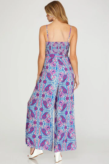 FUCHSIA SMOCKED TUBE WAIST TIE WOVEN JUMPSUIT SKSY6556