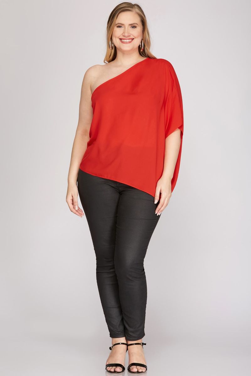 DIVA BLUE ONE SHOULDER WITH PLEATS PLUS SIZE TOP SKPSY3775