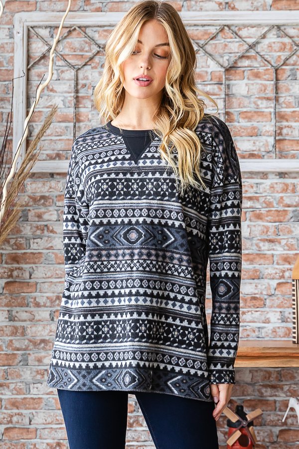 CHARCOAL GEOMETRIC PRINT TOP HMET6760-13