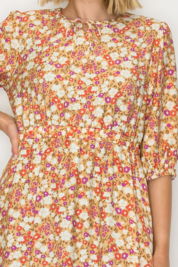 PLUS SIZE FLORAL BOHO MIDI DRESS WITH SIDE POCKETS