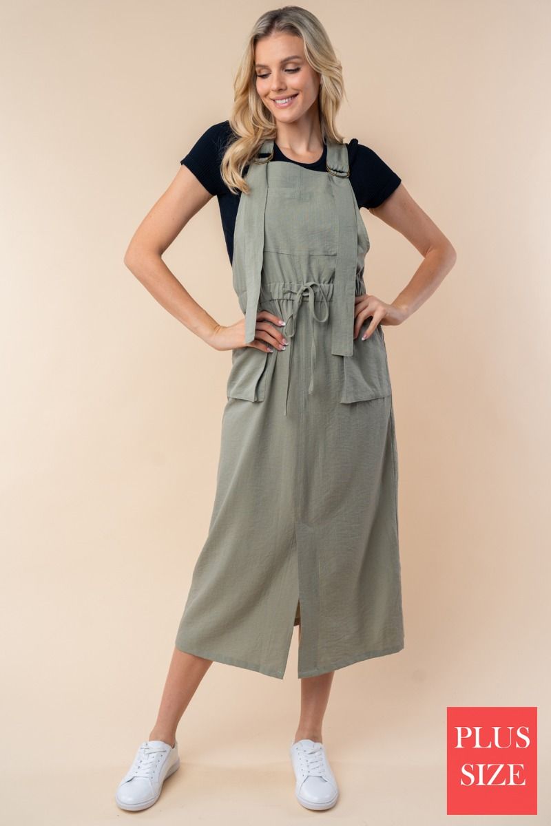 SLEEVELESS SOLID KNIT PLUS SIZE OVERALL DRESS