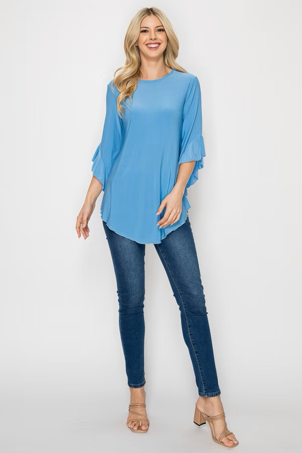 SOLID 3/4 BELL SLEEVES TUNIC TOP