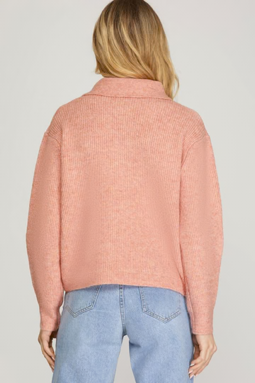 NOTCH BECK BUTTON DOWN LONG SLEEVES SWEATER TOP SKSY5410