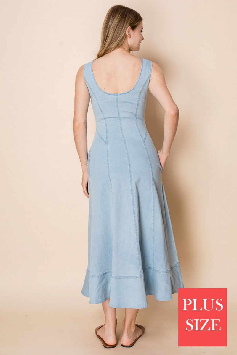 PLUS SIZE SLEEVELESS SOLID MIDI DRESS-WBD90744P