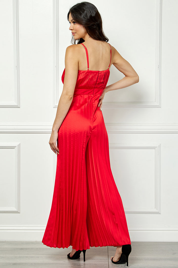 SATIN PLEATED WIDE LEG JUMPSUIT