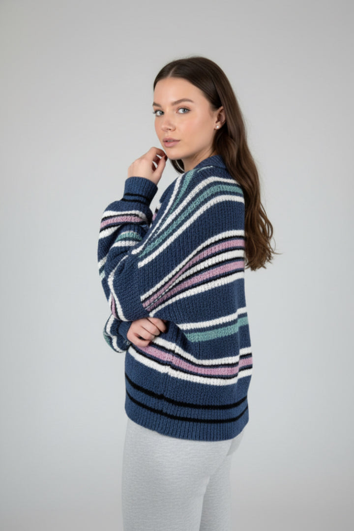 LONG SLEEVE STRIPED KNIT SWEATER-WB10656XL