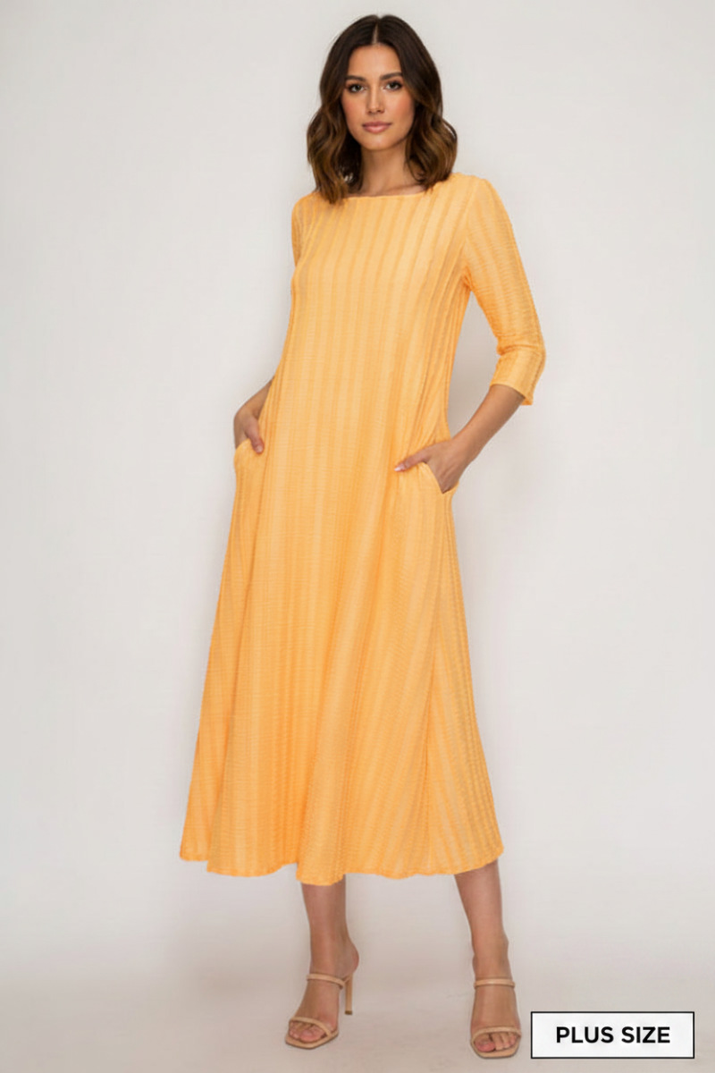 PLUS SIZE A-LINE SQUARE NECK MIDI DRESS