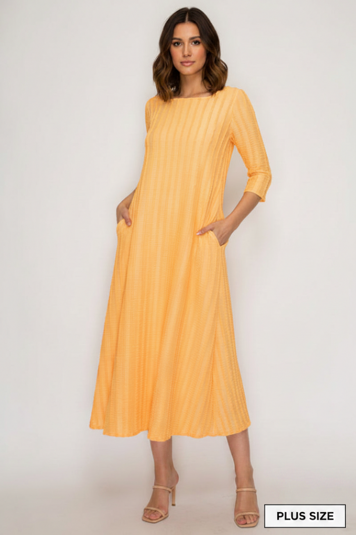PLUS SIZE A-LINE SQUARE NECK MIDI DRESS