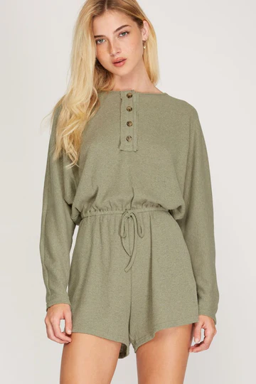 MOCHA LONG SLEEVES BACK TIE DETAIL ROMPER