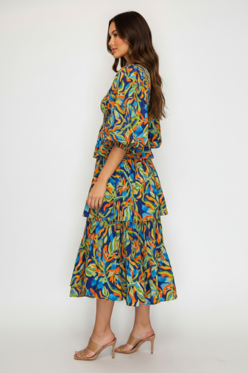 PLUS SIZE ROUND NECK RUFFLE MIDI DRESS SHD1036-C