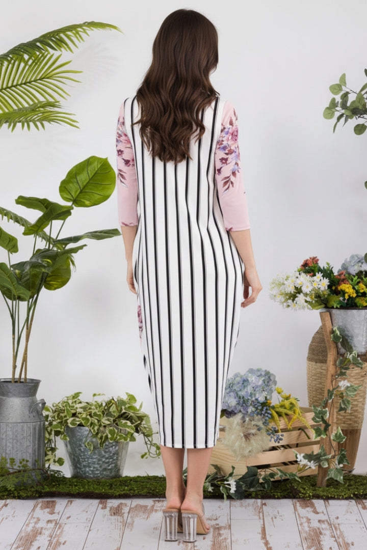 PLUS SIZE STRIPE FLORAL CONTRAST MIDI-DRESS-CLCD43837D