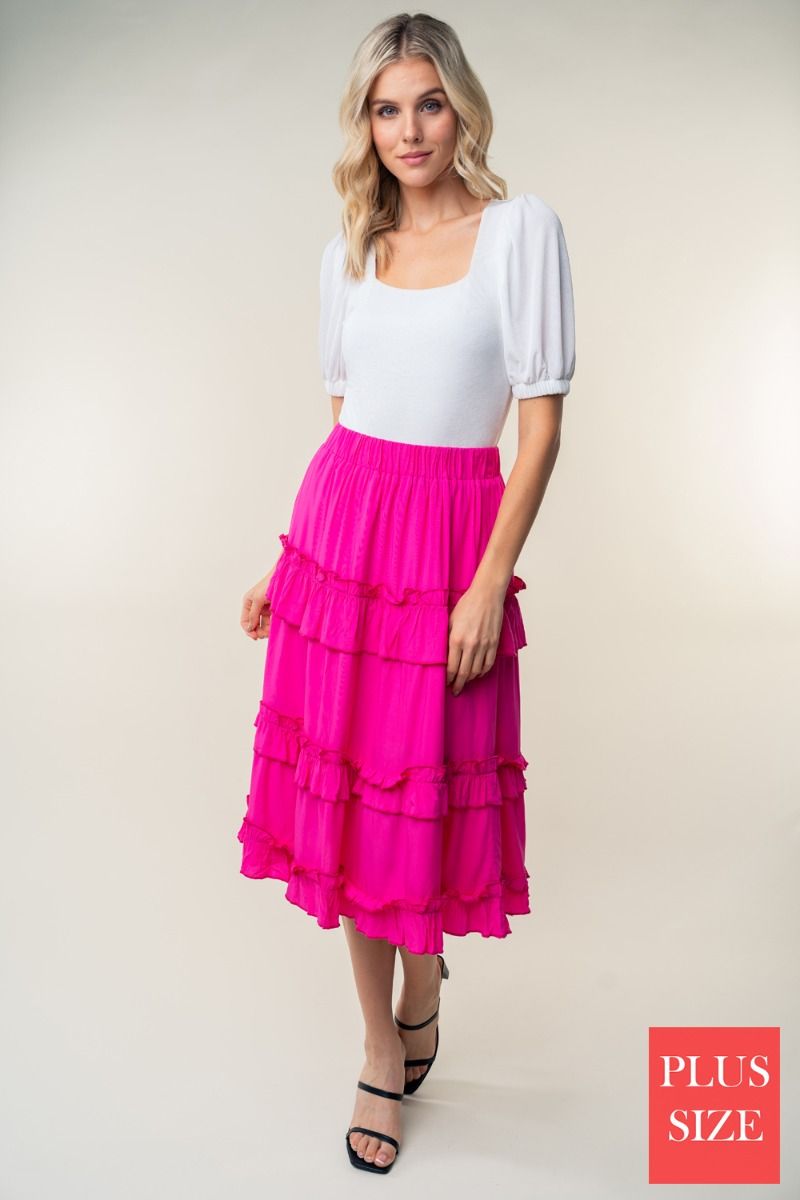 HIGH WAISTED SOLID PLUS SIZE WOVEN SKIRT