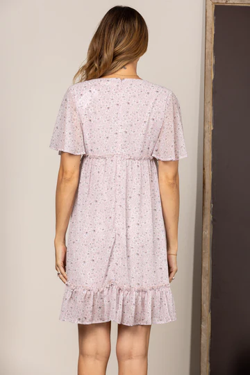 CHIFFON FLORAL BELL SLEEVES RUFFLED MINI DRESS SD63921 *