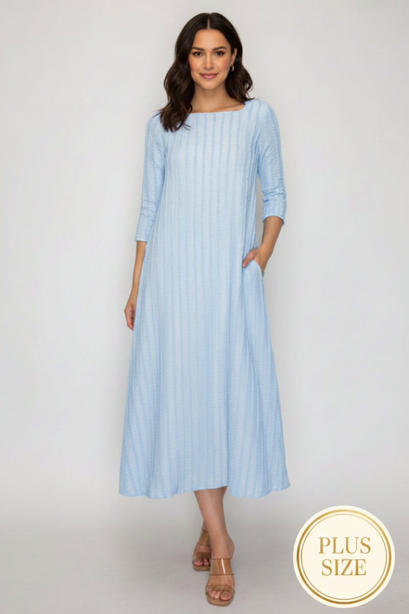 PLUS SIZE A-LINE SQUARE NECK MIDI DRESS