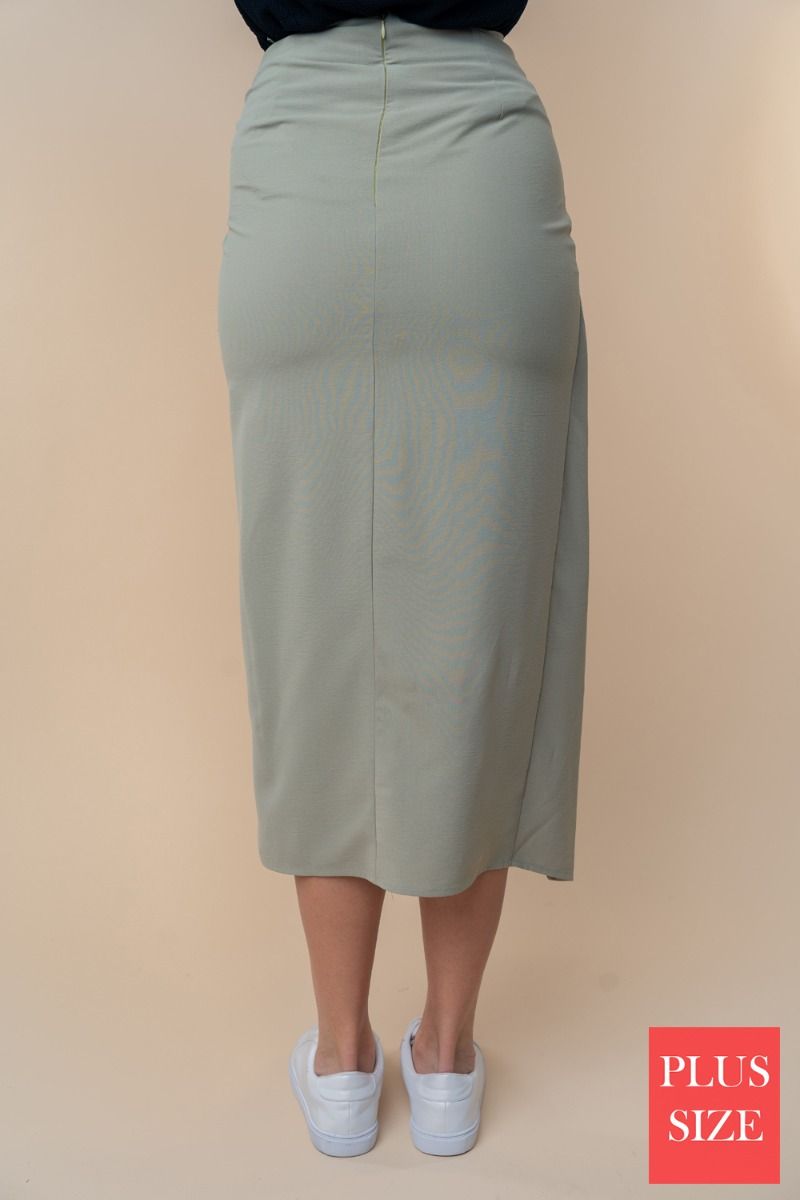 PLUS SIZE HIGE WAISTED SOLID WOVEN WRAPPED SKIRT