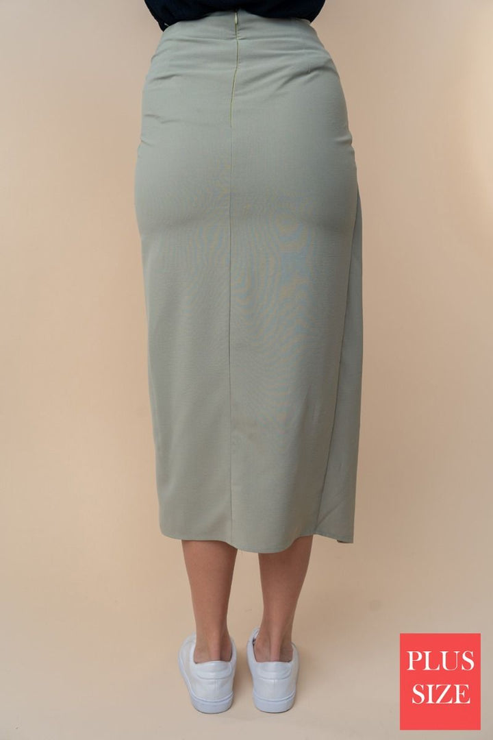 PLUS SIZE HIGE WAISTED SOLID WOVEN WRAPPED SKIRT