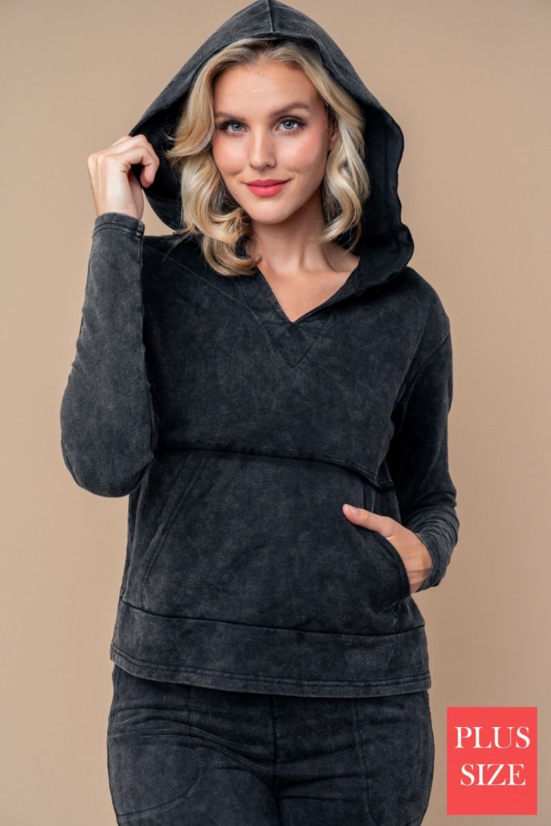 HOODY LONG SLEEVE SOLID KNIT PLUS SIZE TOP