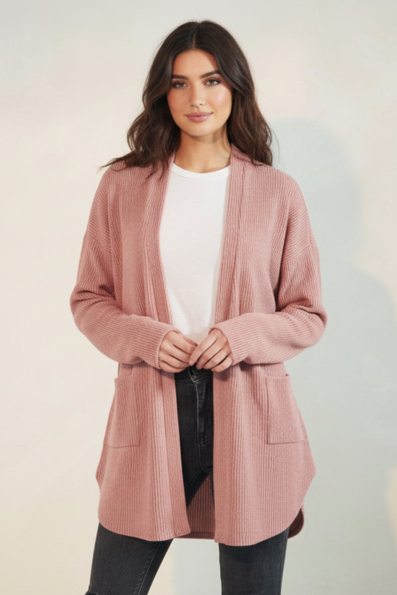 PLUS SIZE LONG SLEEVE SOLID BRUSHED URBAN RIBBED OPEN