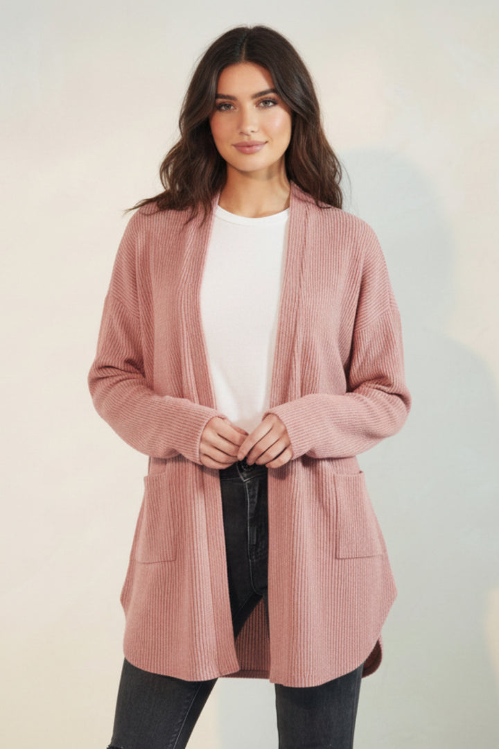 PLUS SIZE LONG SLEEVE SOLID BRUSHED URBAN RIBBED OPEN