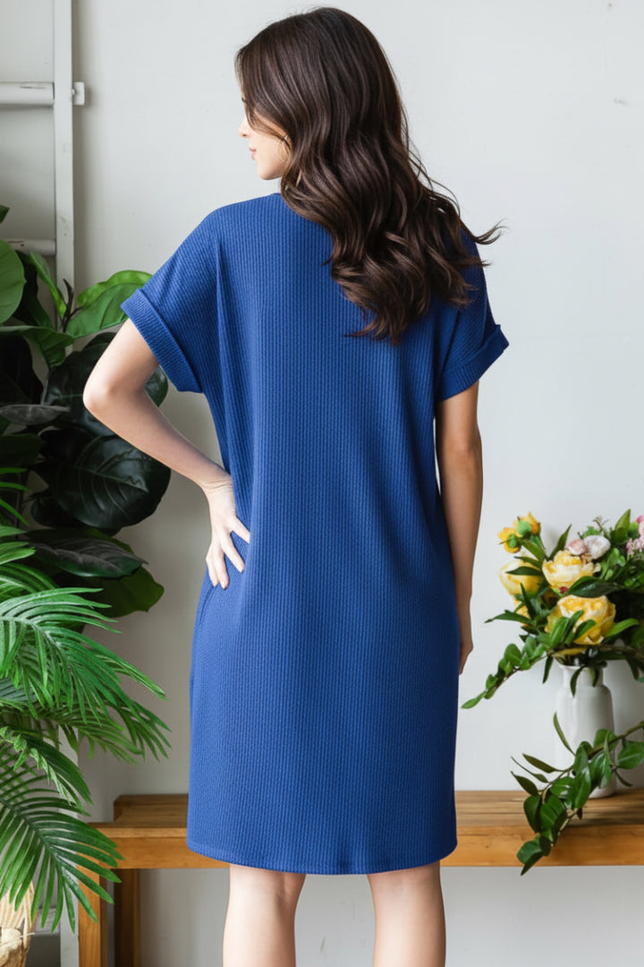 PLUS SIZE DOLMAN SLEEVE W/BAND URBAN RIB MINI DRESS HMED6846