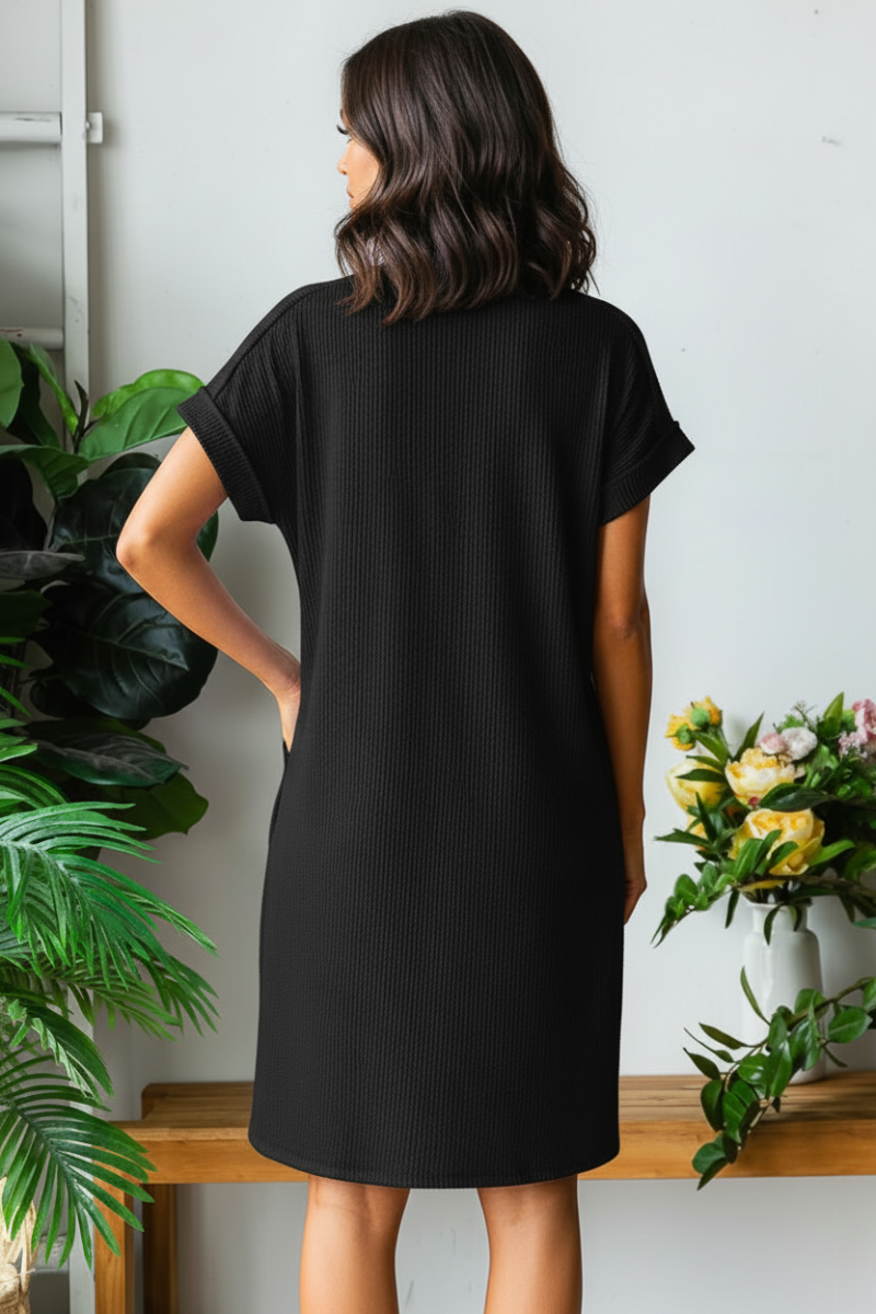 PLUS SIZE DOLMAN SLEEVE W/BAND URBAN RIB MINI DRESS HMED6846