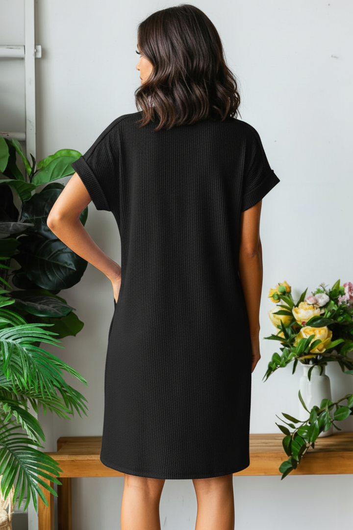 PLUS SIZE DOLMAN SLEEVE W/BAND URBAN RIB MINI DRESS HMED6846