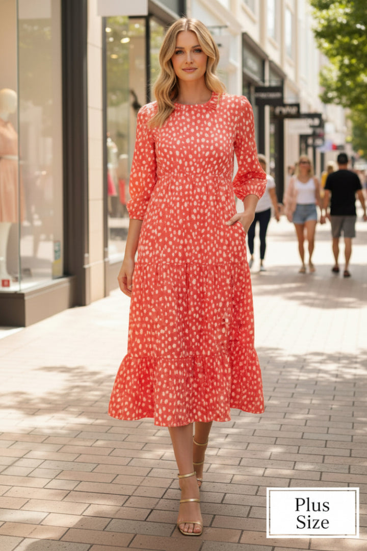 PLUS SIZE RELAXED EMPIRE WAIST FLOWY MIDI DRESS SHVL6089-A