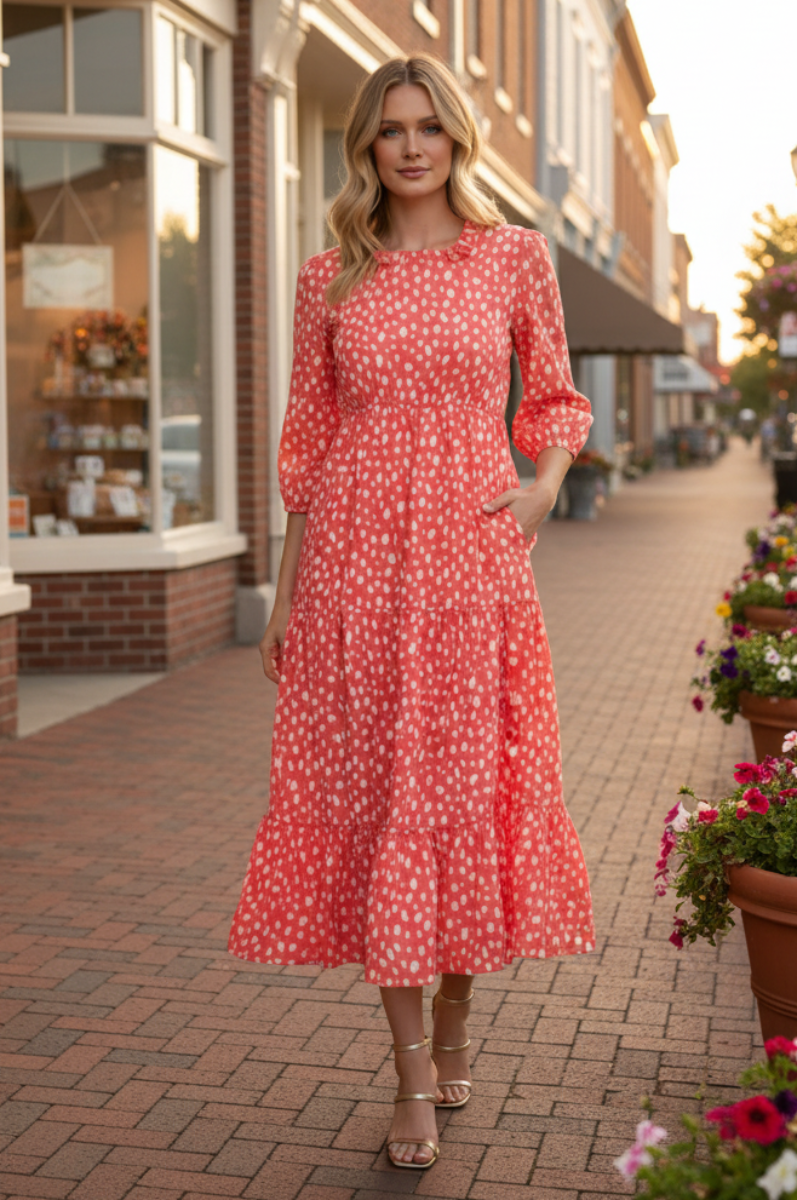 RELAXED EMPIRE WAIST FLOWY MIDI DRESS SHVL6089-A