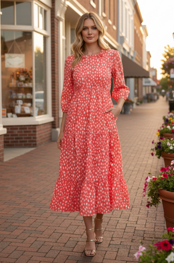 RELAXED EMPIRE WAIST FLOWY MIDI DRESS SHVL6089-A