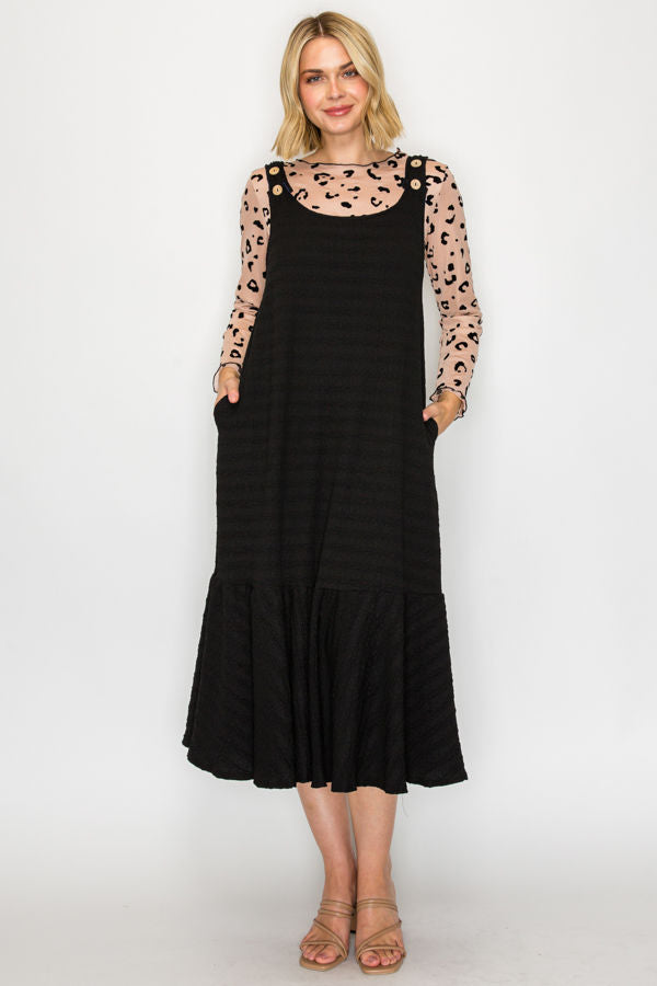 PLUS SIZE JUMPER DRESS FEATURING BUTTON STRAP DETAILS