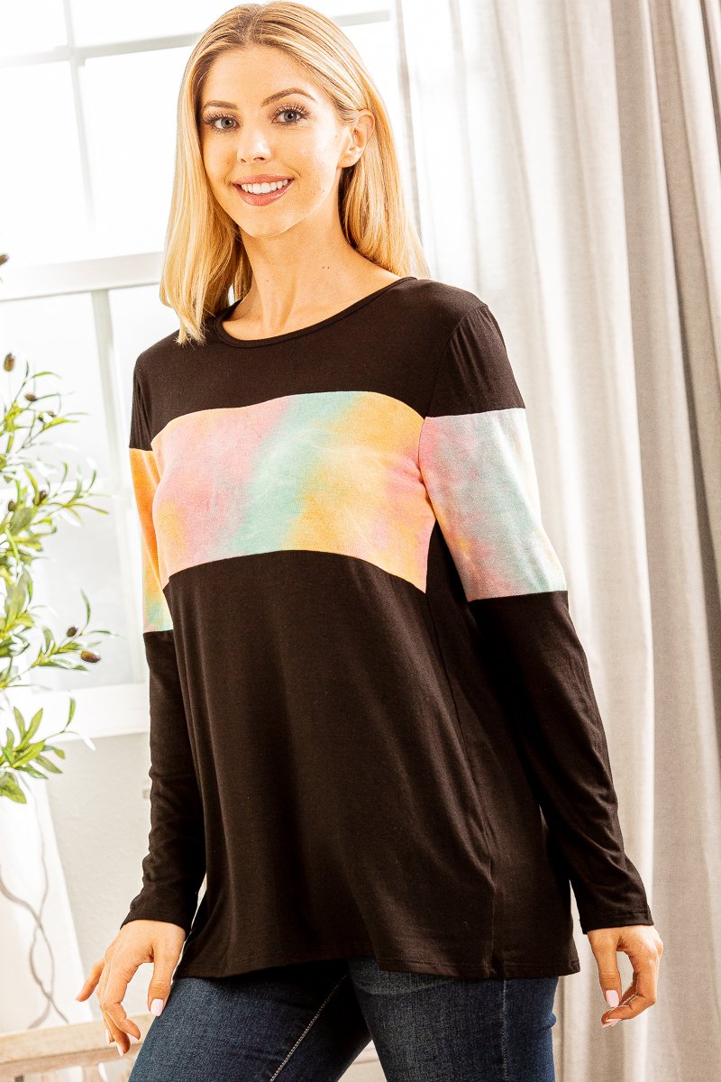 MULTI COLOR TIE DYE CONTRAST TOP  HMST1419-18