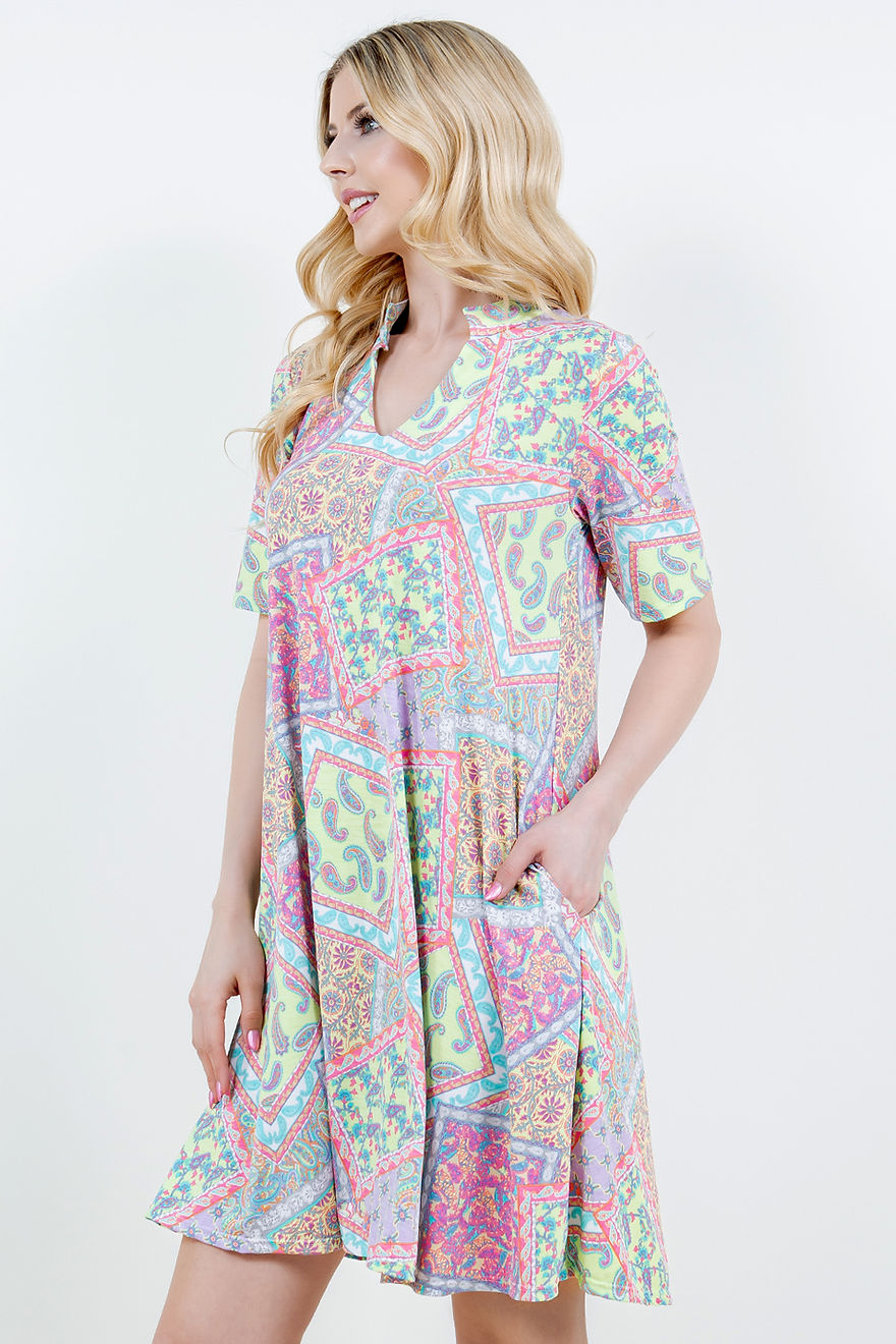 SEAFOAM PRINT SWING SHORT SLEEVE PLUS SIZE MINI DRESS-SHVC5086ES