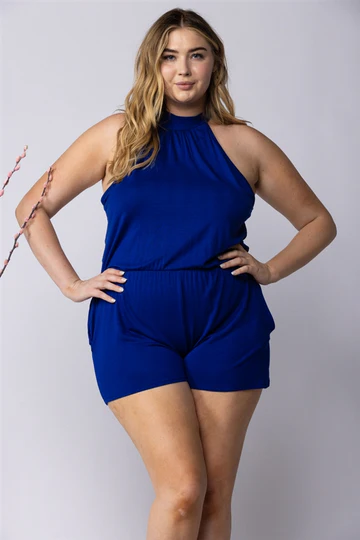 MAGENTA HALTER NECK SIDE POCKETS PLUS SIZE ROMPER-SP1013SX
