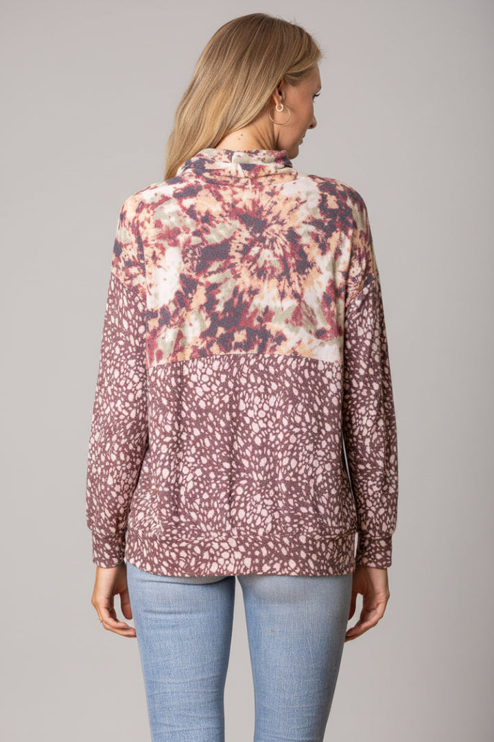 CONTRAST COWL NECK DRAWSTRING KNIT TOP-TT3466PC-